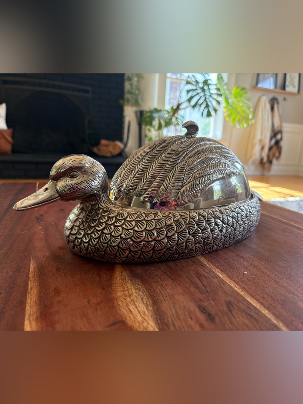Antique Silver Plated Duck Silea Dish
